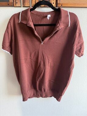 Men's Short-Sleeve Zip Polo in Rust with White Trim